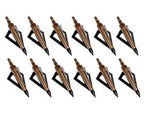 12Pack 3 Fixed Blade Archery Broadheads 125 Grain Arrow Head Hunting Arrow Tips Golden for Compound Bow and Crossbow