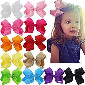 6 Inch Hair Bows Big Large Grosgrain Ribbon Boutique Hair Bow Clips for Girls Teens Toddlers Kids Set Of 12