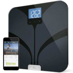 Bluetooth Smart Body Fat Scale by Weight Gurus, Secure Connected Solution for your Data, including BMI, Body Fat, Muscle Mass, Water Weight, and Bone Mass, Large Backlit Display