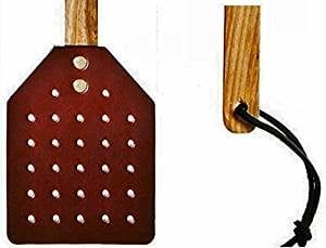 Heavy Duty Leather Fly Swatter- Made by Amish Craftsmen with Brown Leather Swatter and Durable Wooden Handle