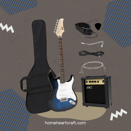 Full Size Blue Electric Guitar with Amp, Case and Accessories Pack Beginner Starter Package